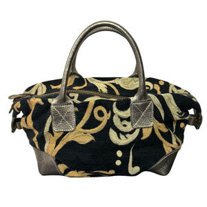 Liz Cox Purse Top Handle Handbag Black Gold Woven Tapestry Evening Party Event